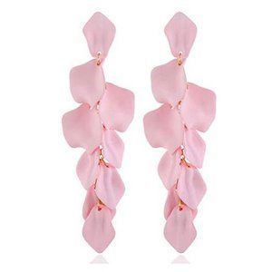 PINK Rose Petal Flower Long 5" Acrylic EARRINGS